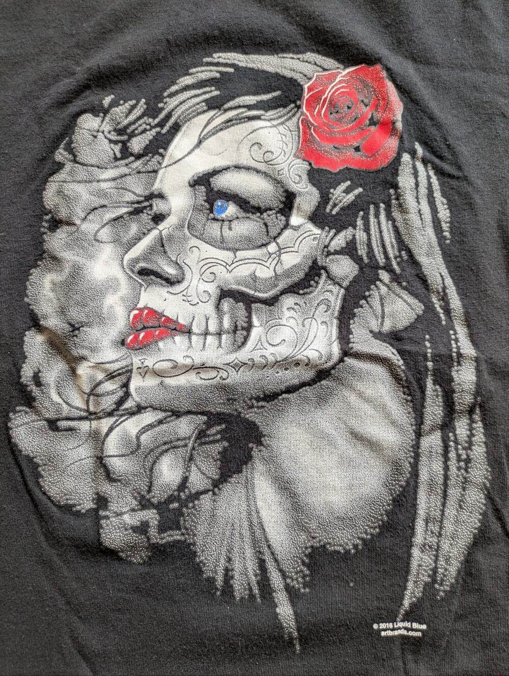 Skull Rose Day of the Dead T-shirt Size Medium*